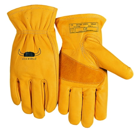 Weldas® STEERSOtuff® Yellow Top Grain Cowhide Keystone Thumb - Material Handling/Work Driver´s Style Gloves - Size XL - (2 PAIRS)