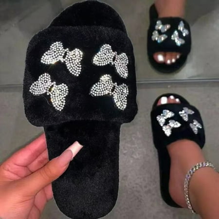 ytjx women slip-on furry plush bow rhinestone flat home winter open toe keep warm slippers shoes
ytjx women slip-on furry plush bow rhinestone flat home winter open toe keep warm slippers shoes