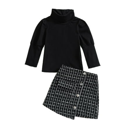 Gupgi Toddler Kids Baby Girls Fall Winter 2Pcs Tops Plaid Mini Skirt Set