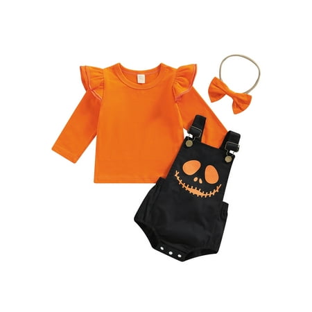 Peyakidsaa Halloween Baby Girls Outfit Solid Color Long Sleeve Ribbed Tops + Pumpkin Print Suspender Romper + Headwear
Peyakidsaa Halloween Baby Girls Outfit Solid Color Long Sleeve Ribbed Tops + Pumpkin Print Suspender Romper + Headwear