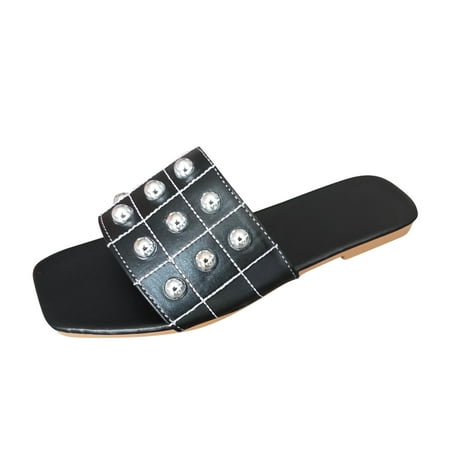 Youmylove Women Slide Slippers Fashion Summer Solid Color Leather Open Toe Square Head Metal Decorative Flat Beach Slippers Leisure Ladies Cozy Daily Walking
Youmylove Women Slide Slippers Fashion Summer Solid Color Leather Open Toe Square Head Metal Decorative Flat Beach Slippers Leisure Ladies Cozy Daily Walking