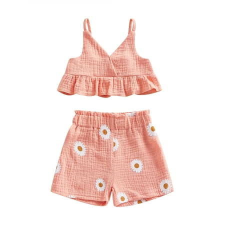 WakeUple 0-4Y Toddler Baby Girls Summer Clothes Sets 2pcs Solid Sleeveless V Neck Ruffle Sling Vest Floral Shorts
WakeUple 0-4Y Toddler Baby Girls Summer Clothes Sets 2pcs Solid Sleeveless V Neck Ruffle Sling Vest Floral Shorts