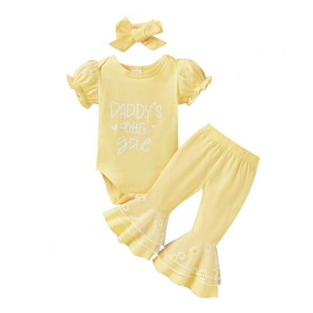 0-18m Baby Girl Outfit Infant Romper Flare Pants Headband Clothes Set Short Sleeve Yellow Bodysuit Bell Bottoms Hairband Suit 3 Pack 6-12 Months
0-18m Baby Girl Outfit Infant Romper Flare Pants Headband Clothes Set Short Sleeve Yellow Bodysuit Bell Bottoms Hairband Suit 3 Pack 6-12 Months