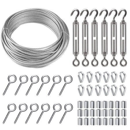 50M Garden Wire Cable Railing Kit Fence Railing Kit Wire Rope Cable Vine Eye Screw Wire Tensioner Strainer