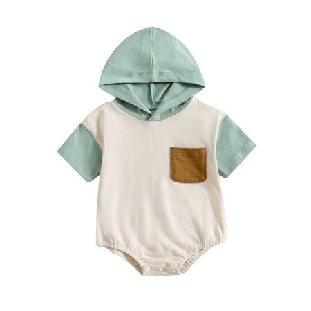 Baby Boys Girls Summer Jumpsuit Short Sleeve Contrast Color Chest Pocket Hooded Romper
Baby Boys Girls Summer Jumpsuit Short Sleeve Contrast Color Chest Pocket Hooded Romper