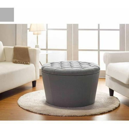 Better Homes and Gardens Round Tufted Storage Ottoman with Nailheads, Multiple Finishes