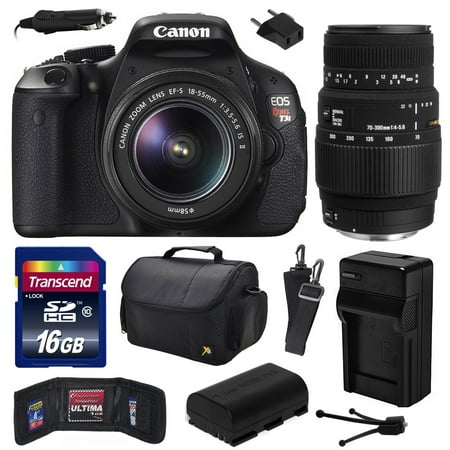 Canon EOS Rebel T3i (600D) Digital SLR Camera with EF-S 18-55mm f\/3.5-5.6 IS and Sigma 70-300mm f\/4-5.6 DG Macro Lens with 16GB Memory + Case + Battery + Charger + Card Wallet + Cleaning Kit 5169B003 Canon EOS Rebel T3i (600D) Digital SLR Camera with EF-S 18-55mm f\/3.5-5.6 IS and Sigma 70-300mm f\/4-5.6 DG Macro Lens with 16GB Memory + Case + Battery + Charger + Card Wallet + Cleaning Kit 5169B003