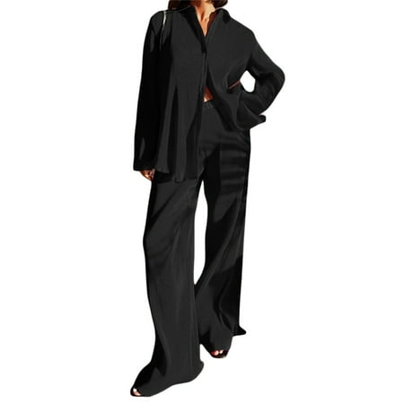 Women 2pcs Pajamas Suit Solid Turn-Down Collar Button-Down Long Sleeve Tops Long Pants Clothes
Women 2pcs Pajamas Suit Solid Turn-Down Collar Button-Down Long Sleeve Tops Long Pants Clothes