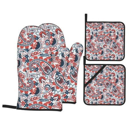 Oven Mitts and Pot Holders Sets 4 pcs - Paisley design red Heat Resistant Silicone Oven Gloves with Non-Slip Silicone Surface and hot pads for kitchen Baking Cooking BBQ
Oven Mitts and Pot Holders Sets 4 pcs - Paisley design red Heat Resistant Silicone Oven Gloves with Non-Slip Silicone Surface and hot pads for kitchen Baking Cooking BBQ