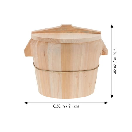 1Set Home Kitchen Rice Steamer with Lid Natural Wooden Rice Steamed Bucket