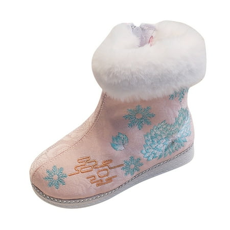 Children Warm Cotton Boots Embroidered Boots National Style Boots Princess Cotton Boots