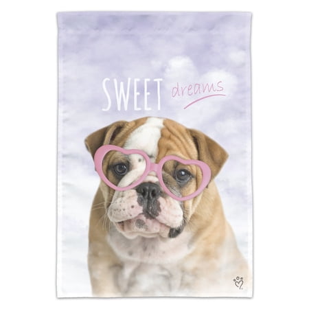 British Bulldog Puppy Dog Sweet Dreams Glasses Garden Yard Flag