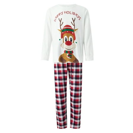 xingqing Christmas Family Matching Pajama Set Elk Print Tops + Plaid Pants
