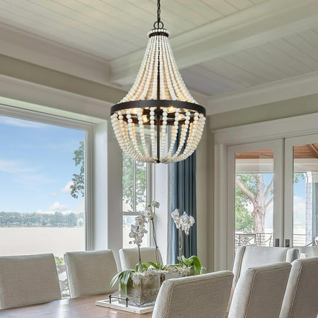 Modern 4-Light Wood Beads Empire Boho Chandelier for Dining Room - Off-white - 16.5 L x 16.5 W x 27 H
Modern 4-Light Wood Beads Empire Boho Chandelier for Dining Room - Off-white - 16.5 L x 16.5 W x 27 H