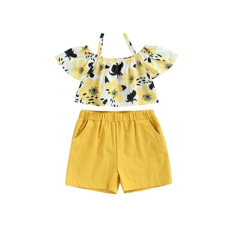 Yinyinxull Kids Baby Girls Summer 2Pcs Outfit Short Sleeve Floral Sling Tops + Solid Color Shorts Clothes Sets Yellow 5-6 Years
Yinyinxull Kids Baby Girls Summer 2Pcs Outfit Short Sleeve Floral Sling Tops + Solid Color Shorts Clothes Sets Yellow 5-6 Years