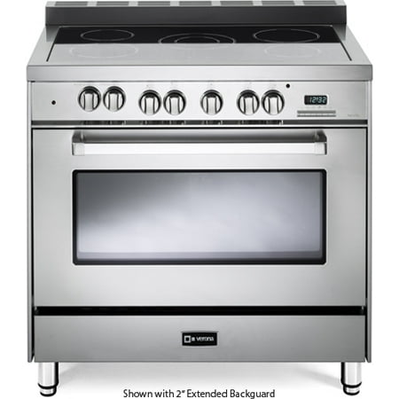VEFSEE365SS 36 Electric Range with 4 cu. ft. European Convection Oven Black Ceramic Glass Cooktop 5 Burners Dual Center Element Chrome Knobs and Handle: Stainless Steel