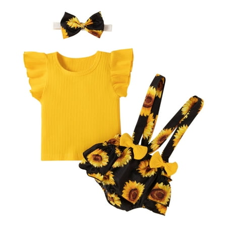 QWERTYU Newborn Infant Baby Toddler Girl Boy Short Sleeve Tops and Floral Suspender Shorts Set Outfit Summer Clothing Set Yellow
QWERTYU Newborn Infant Baby Toddler Girl Boy Short Sleeve Tops and Floral Suspender Shorts Set Outfit Summer Clothing Set Yellow