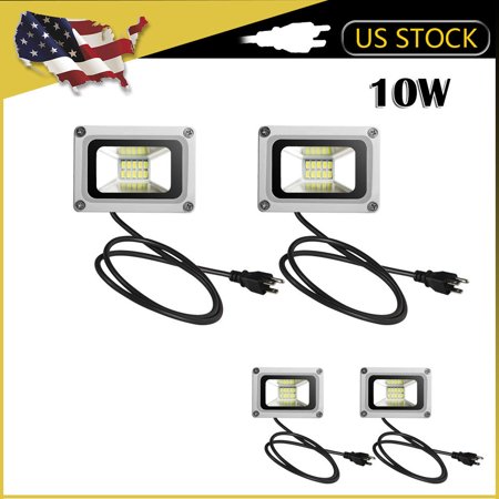 4pcs 10W LED Flood Light Warm White with US Plug 110V