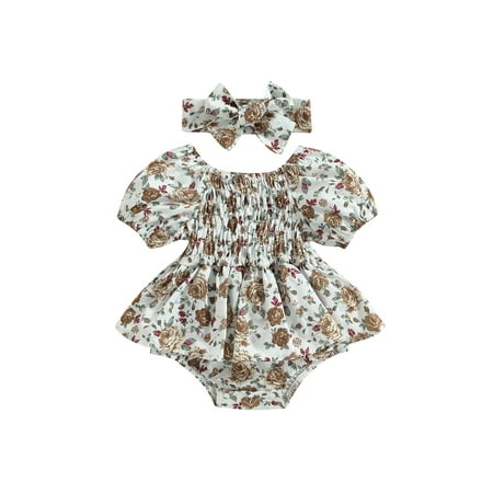 MissiMae Baby Girls Casual Tutu Romper Short Sleeve Floral Playsuit with Bow Headband for Summer 0-24M
MissiMae Baby Girls Casual Tutu Romper Short Sleeve Floral Playsuit with Bow Headband for Summer 0-24M