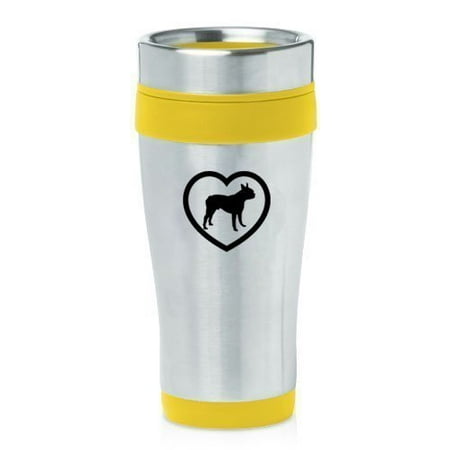 Yellow 16oz Insulated Stainless Steel Travel Mug Boston Terrier Heart,MIP