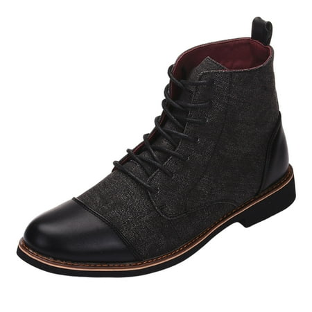 Rdeuod Mens Shoes Pointed Toe New Casual Lace-Up Mid Calf Boots