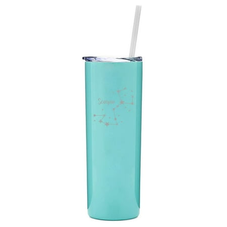 

Light Blue 20 oz Skinny Tall Tumbler Stainless Steel Vacuum Insulated Travel Mug Cup With Straw Star Zodiac Horoscope Constellation Gift (Scorpio)
