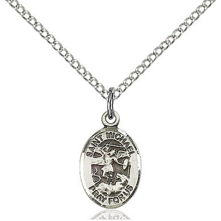 Sterling Silver St. Michael the Archangel Pendant 1/2 x 1/4 inches with Sterling Silver Lite Curb Chain