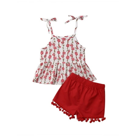 Woshilaocai Infant Baby Girls 2Pcs Outfit Floral Print Sling Shirt Tops Solid Color Tassel Short Pants Summer Suit
Woshilaocai Infant Baby Girls 2Pcs Outfit Floral Print Sling Shirt Tops Solid Color Tassel Short Pants Summer Suit