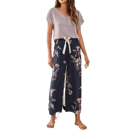 Women s 2 Pcs Pajama Solid Short Sleeve Top Loungewear Floral Pants Sleepwear PJ Set
Women s 2 Pcs Pajama Solid Short Sleeve Top Loungewear Floral Pants Sleepwear PJ Set