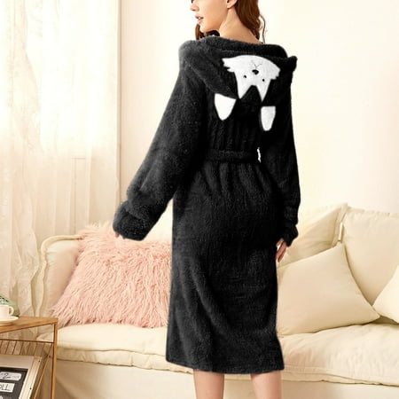 Women S Double Pocket 3d Ear Hooded Flannel Bathrobe Soft And Warm Double Faced Velvet Bathrobe Pajamas And Home Wear Women Robes Black L 
Women S Double Pocket 3d Ear Hooded Flannel Bathrobe Soft And Warm Double Faced Velvet Bathrobe Pajamas And Home Wear Women Robes Black L