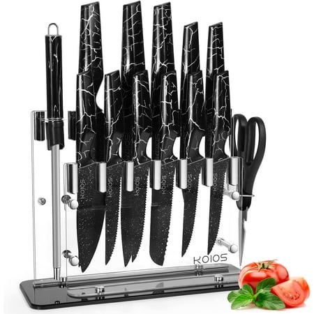 16 Pcs Kitchen Knife Set Sharp Stainless Steel Chef Knife Set with Acrylic Stand Nonstick Knife Sets for Kitchen with Block - 6 Serrated Steak Knives Scissors
16 Pcs Kitchen Knife Set Sharp Stainless Steel Chef Knife Set with Acrylic Stand Nonstick Knife Sets for Kitchen with Block - 6 Serrated Steak Knives Scissors