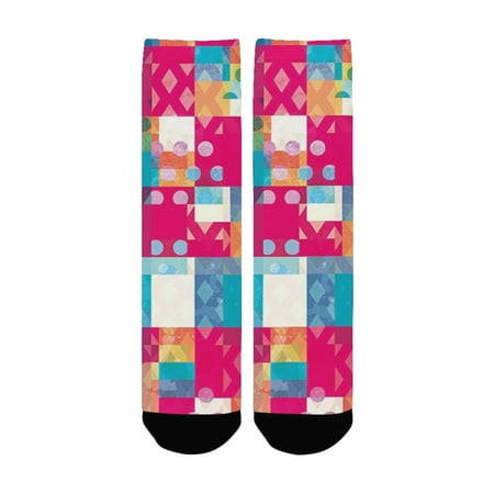 

Modern Art Home Decor Abstract Motif with Dots Squares and Chevron Lines Trendy Urban Art Print Mult Women s Custom Socks (Made In USA)