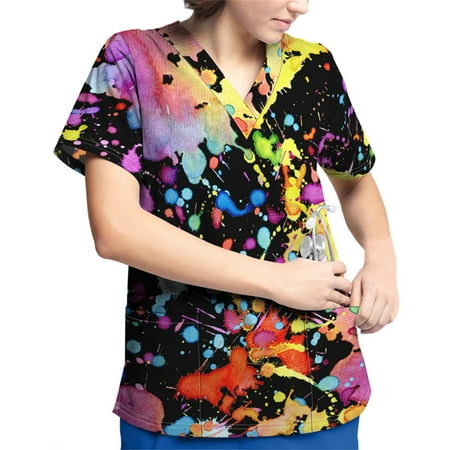 Plus Size Printed Scrub Working Uniform Tops For Women V-Neck Short Sleeve T-Shirts Workwear Tee With Pockets
Plus Size Printed Scrub Working Uniform Tops For Women V-Neck Short Sleeve T-Shirts Workwear Tee With Pockets