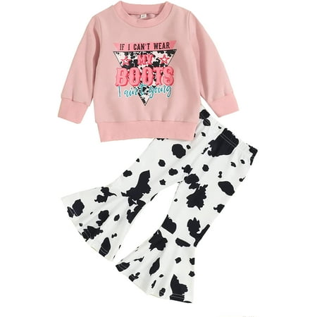 PIKADINGNIS Western Toddler Baby Girl Clothes Letter Crewneck Sweatshirt Top Cow Print Flared Pants Set 2PCS Bell Bottom Outfits
PIKADINGNIS Western Toddler Baby Girl Clothes Letter Crewneck Sweatshirt Top Cow Print Flared Pants Set 2PCS Bell Bottom Outfits
