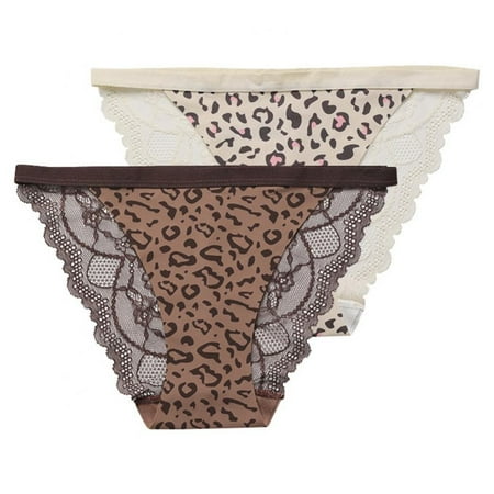 Xmarks Women s Leopard Print Panties Women s Ice Silk Erotic Temptation Hot Briefs Mid-rise Sports Fitness Comfortable Thin Belt Panties(2-Packs)