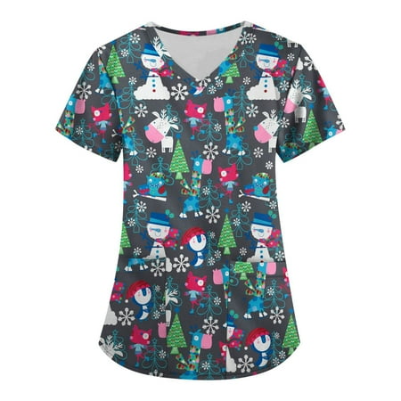TAIAOJING Women Scrubs Top Short Sleeve V Neck Christmas Print Graphic Top Workwear T Shirt 
TAIAOJING Women Scrubs Top Short Sleeve V Neck Christmas Print Graphic Top Workwear T Shirt