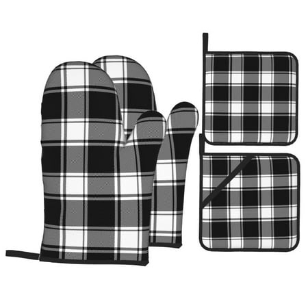 Oven Mitts and Pot Holders 4 pcs Set Buffalo check plaid white black Heat Resistant Pot Holders Oven Mitts for kitchen Non-Slip Hanging Loop Oven Glove Potholders for Baking Cooking 
Oven Mitts and Pot Holders 4 pcs Set Buffalo check plaid white black Heat Resistant Pot Holders Oven Mitts for kitchen Non-Slip Hanging Loop Oven Glove Potholders for Baking Cooking