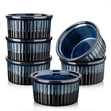vancasso Porcelain Ramekins for Baking 6 Pcs Gradient Blue Baking Dishes Set 7 OZ