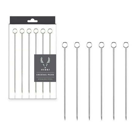 Viski Silver Cocktail Picks - Stainless Steel Drink Picks Set of 6