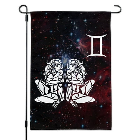 Gemini Twins Zodiac Sign Horoscope in Space Garden Yard Flag