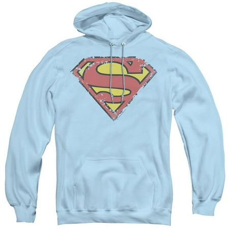 Trevco Sportswear SM1130MA-AFTH-1 Superman & Distressed Shield Adult Pull Over Hoodie, Light Blue - Small