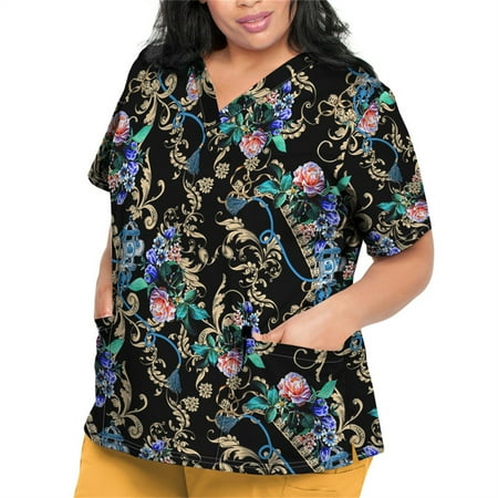 EHTMSAK Scrub Top Women Floral with Pocket Working Uniform Short Sleeve V Neck Workwear Blouse T-Shirt with Pockets on Clearance Black 5X
EHTMSAK Scrub Top Women Floral with Pocket Working Uniform Short Sleeve V Neck Workwear Blouse T-Shirt with Pockets on Clearance Black 5X