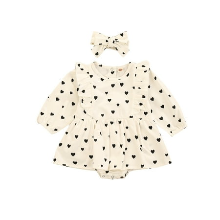 Kiapeise Baby Girls Long Sleeve Heart Print Cotton Romper Dress with Headband
Kiapeise Baby Girls Long Sleeve Heart Print Cotton Romper Dress with Headband