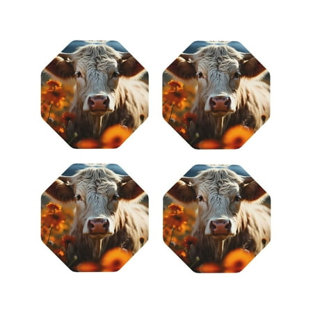 Leather Coasters Set of 4 - Sunflower Cow in Flower Field Lightweight Non-Slip Drink Coasters for Desk Anti-Scalding Desk Cup Coasters for Office Table Decor Octagon 
Leather Coasters Set of 4 - Sunflower Cow in Flower Field Lightweight Non-Slip Drink Coasters for Desk Anti-Scalding Desk Cup Coasters for Office Table Decor Octagon