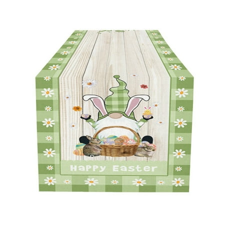 Easter Truck Bunny Gnome Print Table Runner Tablecloth Cover Party Decoration