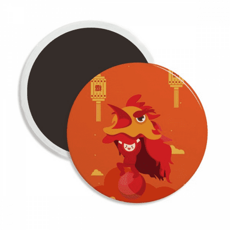 red lion dance china town round ceracs fridge magnet keepsake decoration