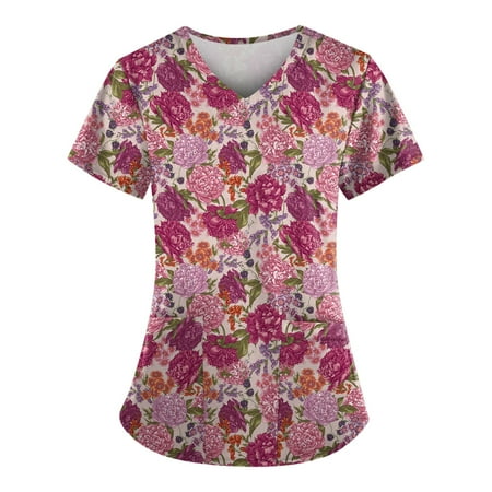 Yubatuo Women Plus Size Scrubs Top with Pockets V-Neck Short Sleeve Floral Work Blouse for Women Hot Pink 2XL
Yubatuo Women Plus Size Scrubs Top with Pockets V-Neck Short Sleeve Floral Work Blouse for Women Hot Pink 2XL