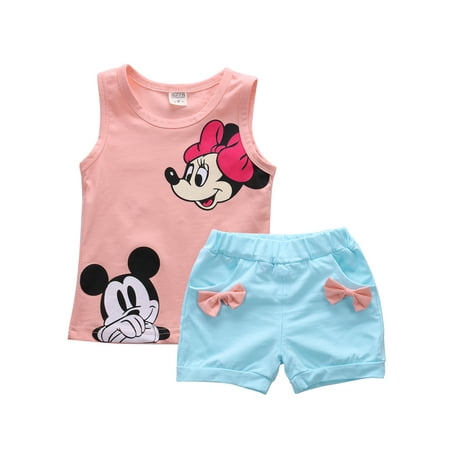 JBEELATE Summer Cute Cartoon 2PCS Kids Baby Girls Floral Vest Top Shorts Pants Set Clothes Girls Clothing Sets