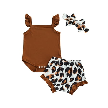 CenturyX 3Pcs Summer Newborn Baby Girls Suit Set Solid Sleeveless Ruffle Romper Leopard Shorts Headband Clothes Set for Girls Coffee 0-3 Months
CenturyX 3Pcs Summer Newborn Baby Girls Suit Set Solid Sleeveless Ruffle Romper Leopard Shorts Headband Clothes Set for Girls Coffee 0-3 Months