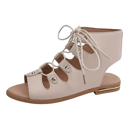 Clearance VerPetridure Women s Lace up Sandals Tie up Dress Summer Flat Sandals